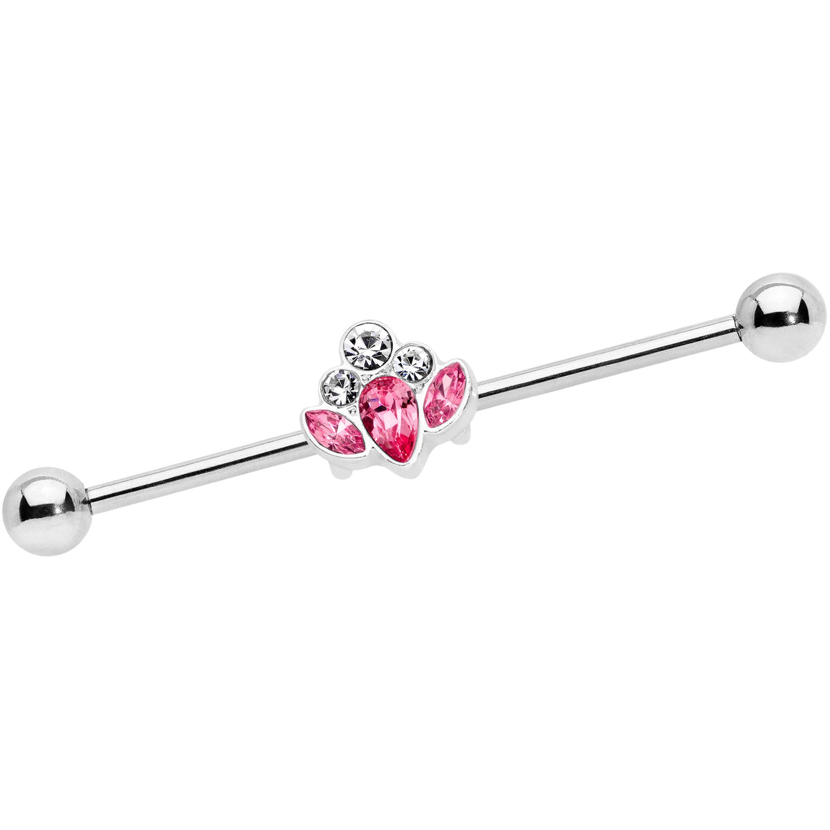 14G Pink Clear Gem Classic Cluster Industrial Barbell 38mm