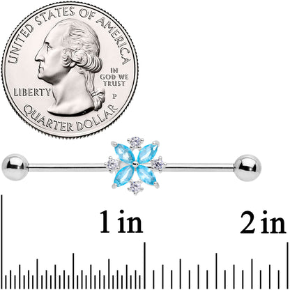 14G Aqua CZ Gem Star Burst Industrial Barbell 38mm