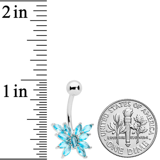 Aqua CZ Gem Stylized Butterfly Belly Ring