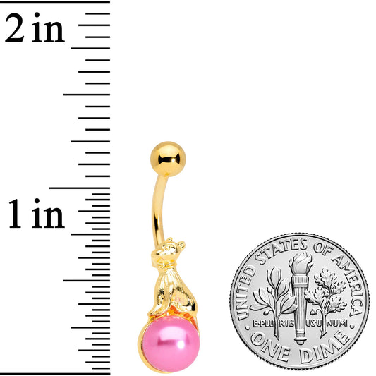 Gold Tone Dog on Pink Orb Belly Ring