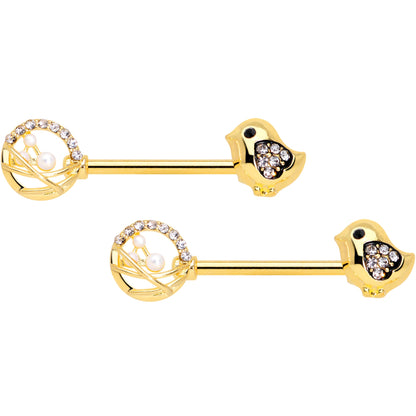 14G 9/16 Clear Gem Gold Tone Basket Chick Nipple Ring Set