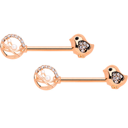 14G 9/16 Clear Gem Rose Gold Tone Basket Chick Nipple Ring Set