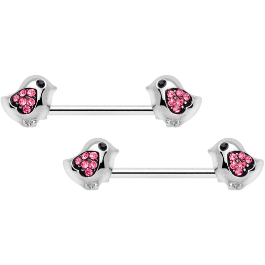 14G 9/16 Pink Gem Easter Chick Nipple Ring Set