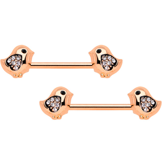 14G 9/16 Clear Gem Rose Gold Tone Easter Chick Nipple Ring Set