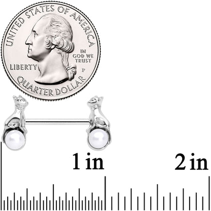 14G 9/16 White Orb Baby Bear Barbell Nipple Ring Set