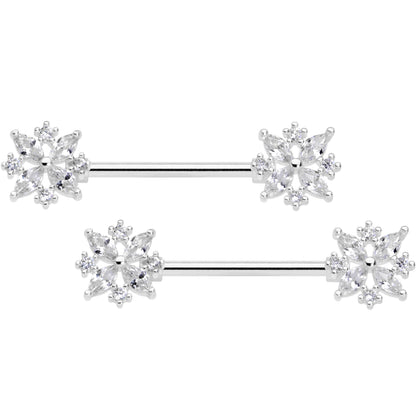 14G 5/8 Clear CZ Gem Star Burst Barbell Nipple Ring Set