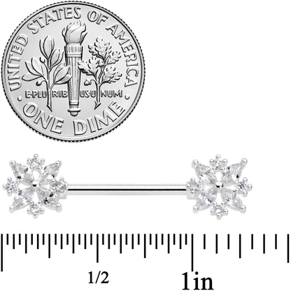 14G 5/8 Clear CZ Gem Star Burst Barbell Nipple Ring Set