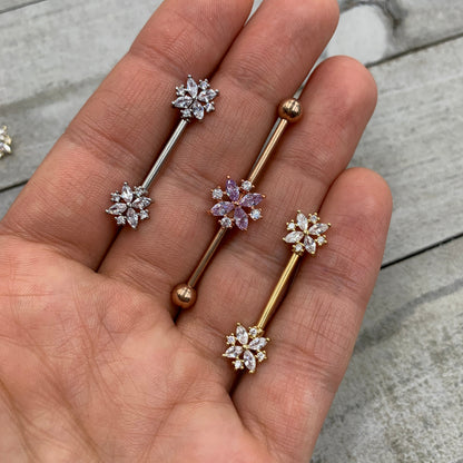 14G 5/8 Clear CZ Gem Star Burst Barbell Nipple Ring Set