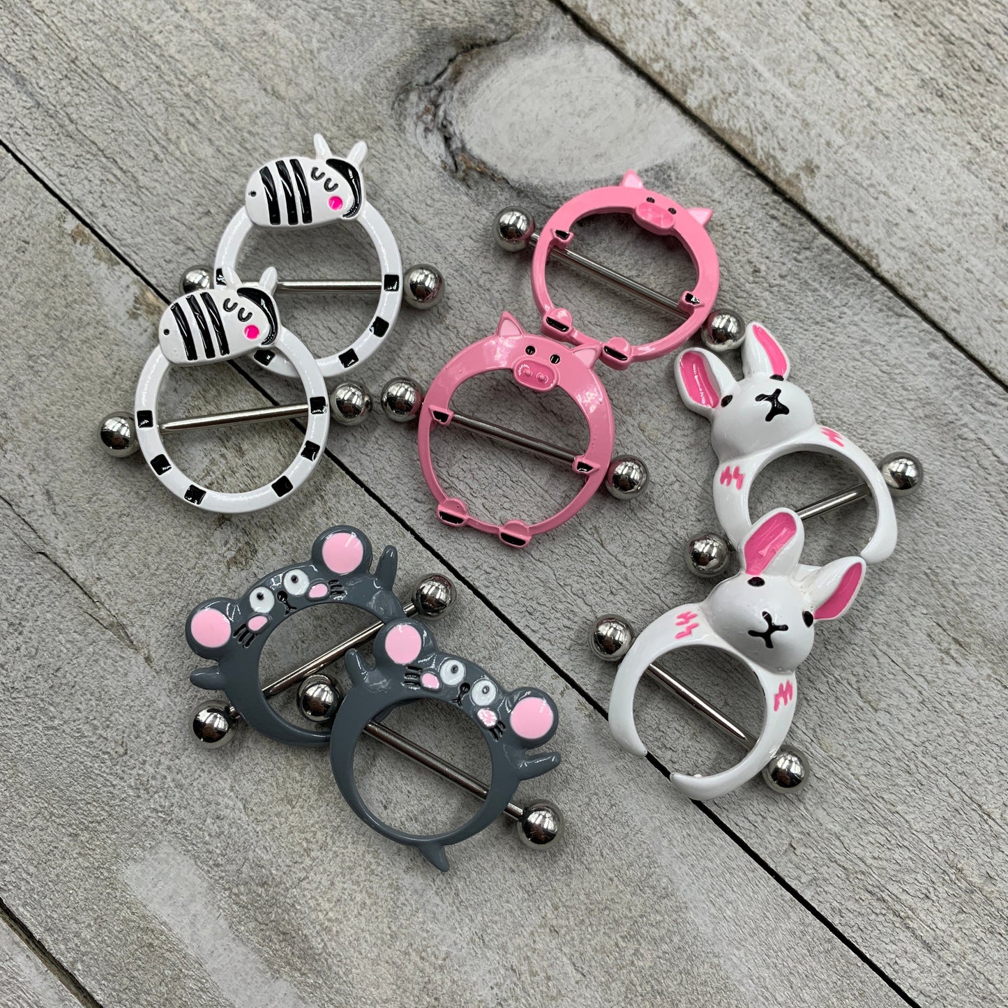 14G 9/16 White Rabbit Easter Nipple Shield Set
