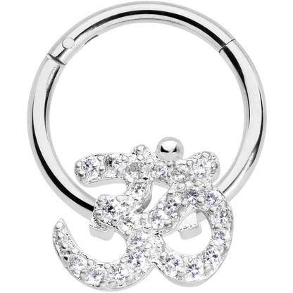 16G 3/8 Clear CZ Gem Amazing Om Hinged Segment Ring