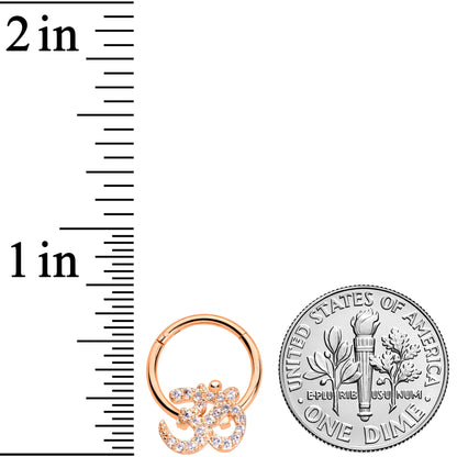 16G 3/8 Clear CZ Gem Rose Gold Tone Om Hinged Segment Ring