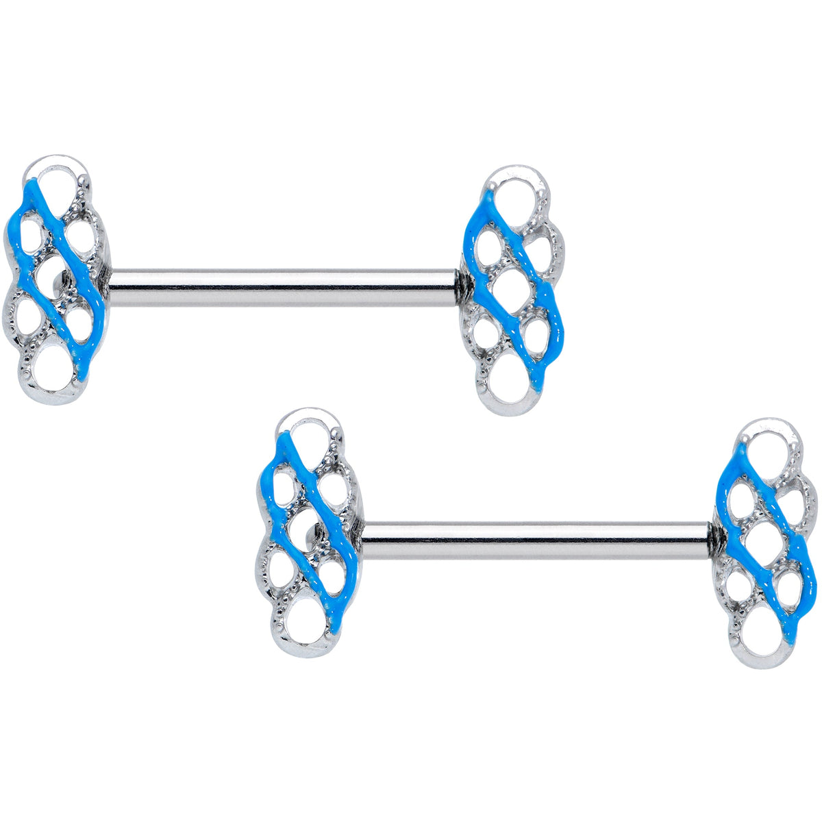 14G 9/16 Clear Gem Blue Celtic Knot Barbell Nipple Ring Set