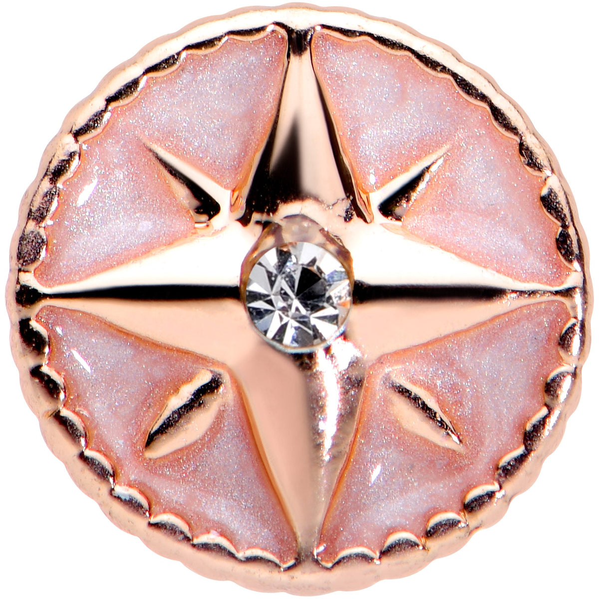 20G 7.5mm Clear Gem Rose Gold Tone Sailors Compass Nose Bone