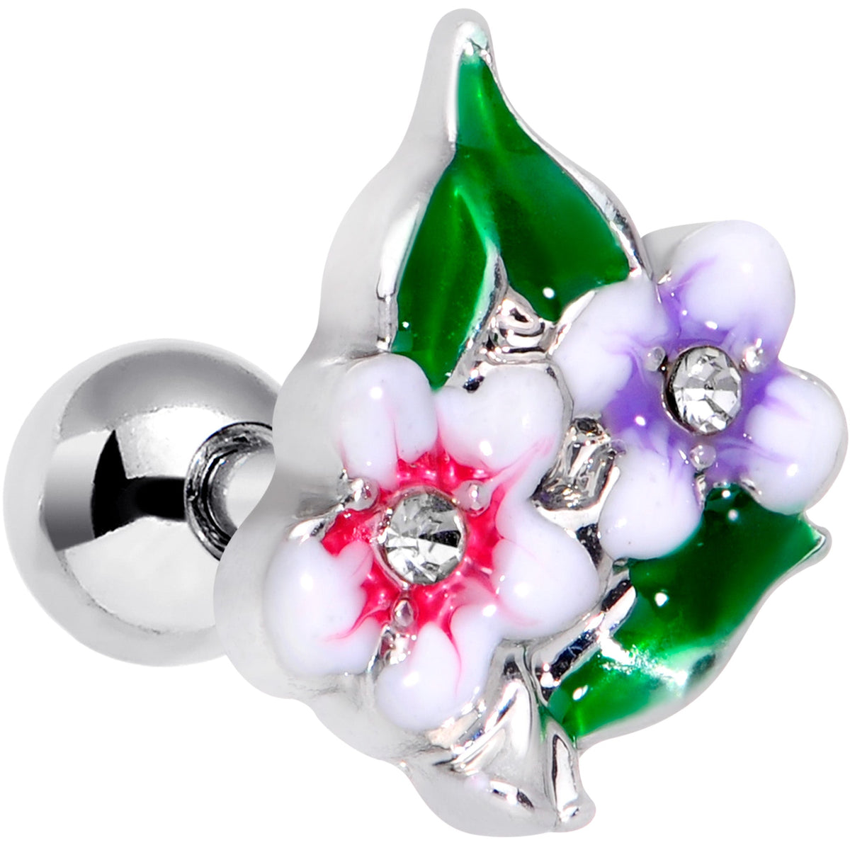 16G 1/4 Clear Gem Fanciful Flowers Cartilage Tragus Earring
