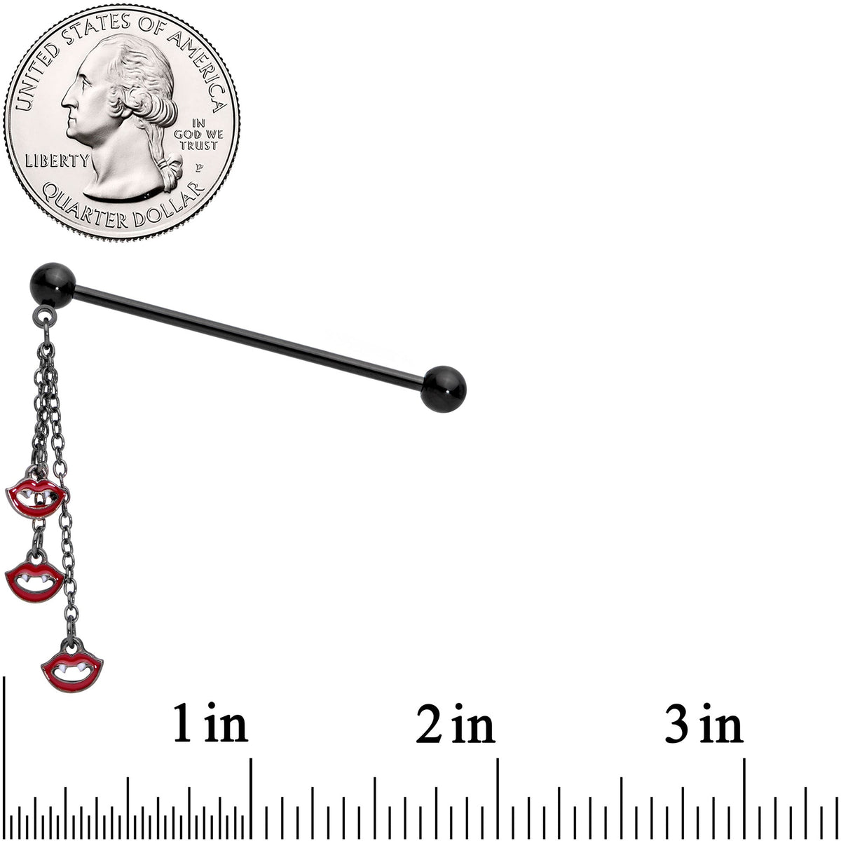 14G Black Vampire Fangs Halloween Dangle Industrial Barbell 38mm