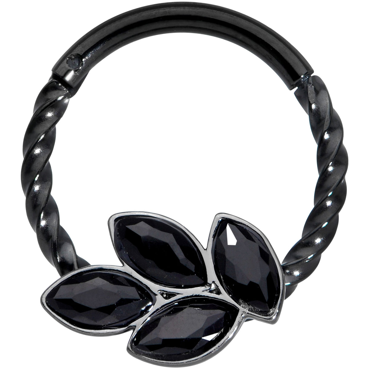 16G 3/8 Black Gem Black Oval Quartet Twisted Cartilage Clicker