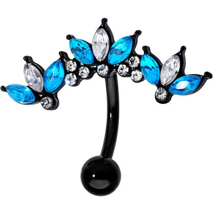 Clear Aqua Gem Black Clusters Belly Ring