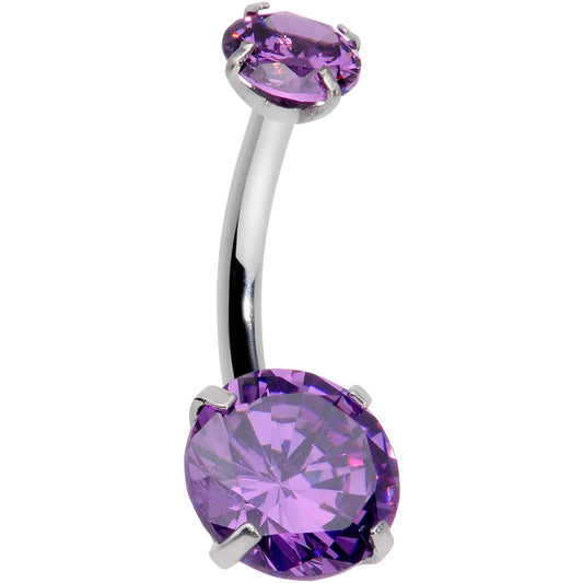 Purple CZ Gem Round Duo Internally Threaded Belly Ring