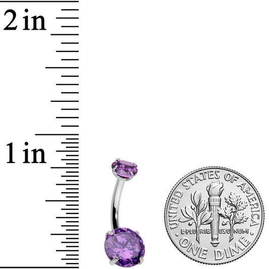 Purple CZ Gem Round Duo Internally Threaded Belly Ring