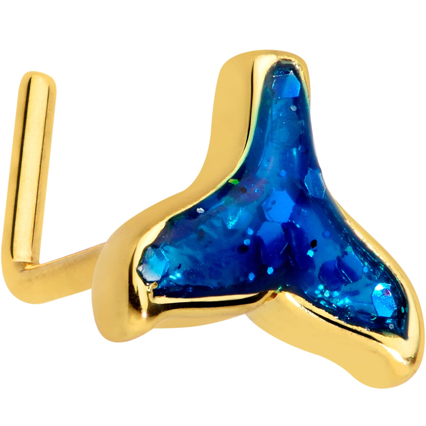 20G 1/4 Gold Tone Iridescent Mermaid Tail L Shaped Nose Ring
