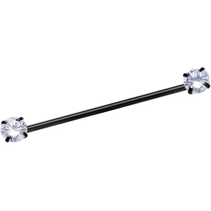 14G Clear CZ Gem Black Threadless Industrial Barbell 38mm