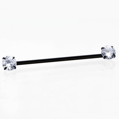 14G Clear CZ Gem Black Threadless Industrial Barbell 38mm