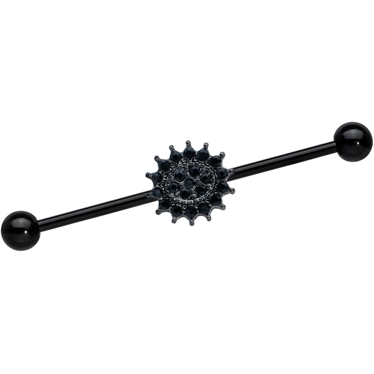 14G Black Gem Black Oval Gothic Sunburst Industrial Barbell 38mm
