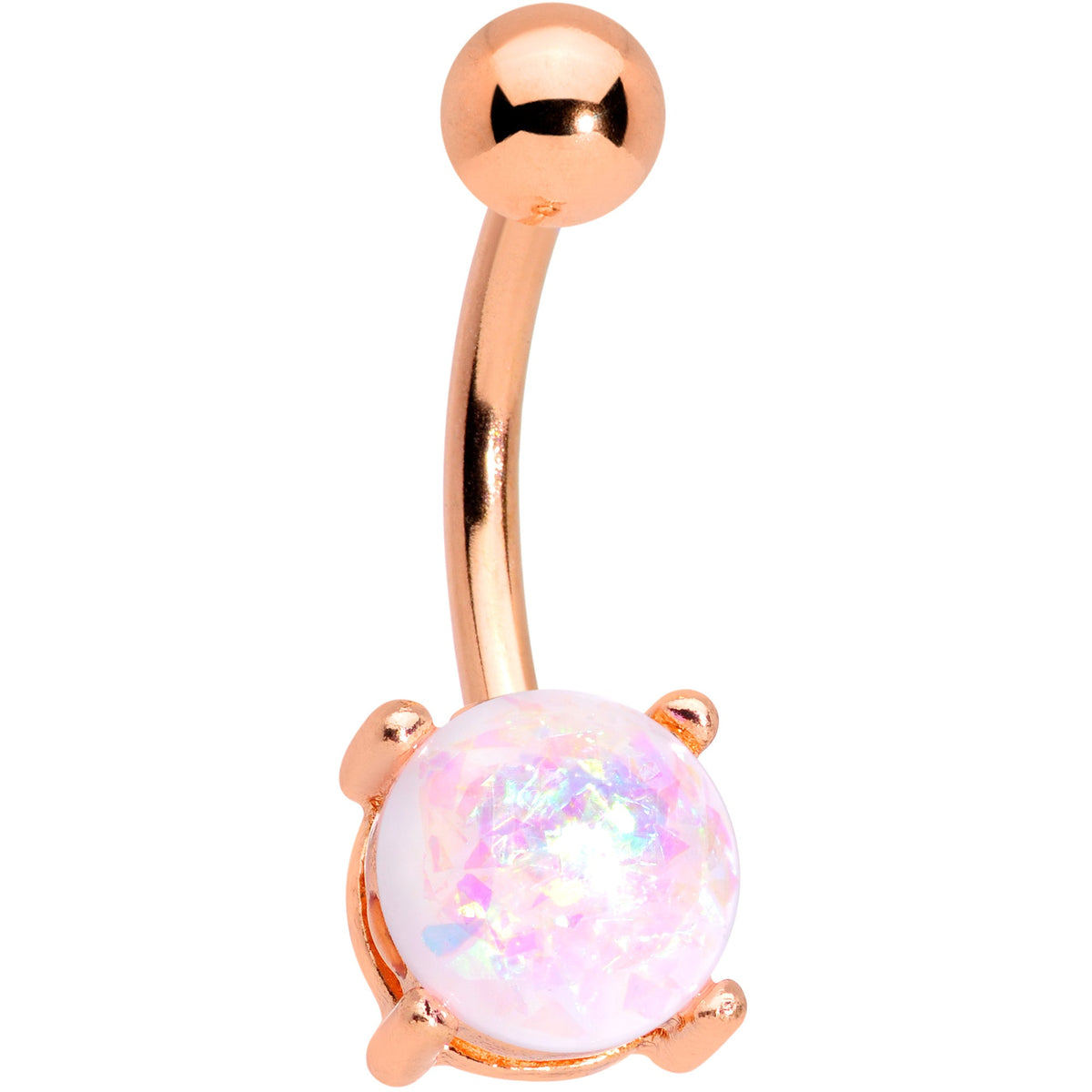 White Faux Opal Clear Gem Rose Gold Tone Aurora Belly Ring Set of 4