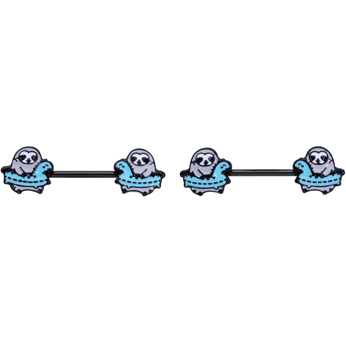 14G 9/16 Black Swimming Sloth Barbell Nipple Ring Set