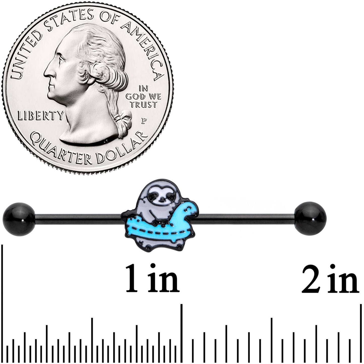 14G Black Swimming Sloth Industrial Barbell 38mm
