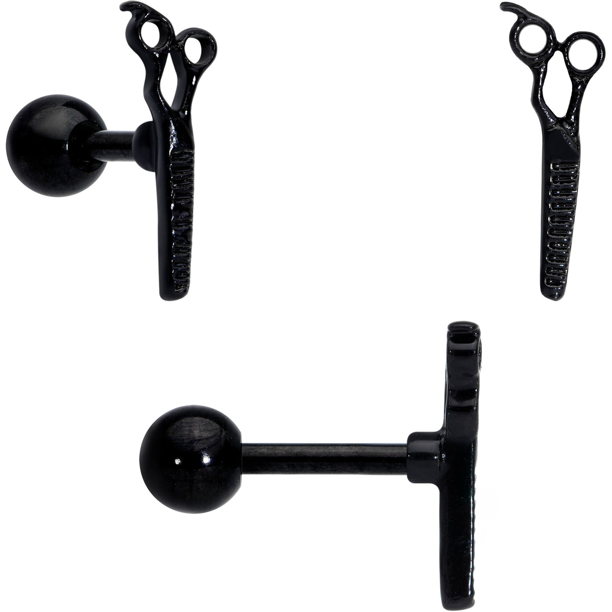 16G 1/4 Black Gold Tone Scissors Hair Cartilage Tragus Set of 3