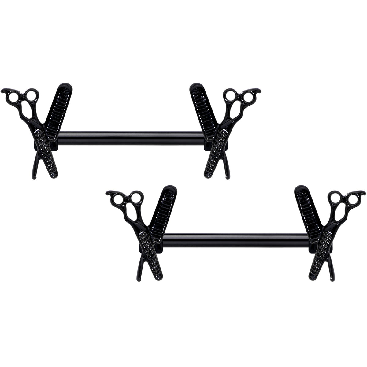 14G 9/16 Black Scissors Comb Barbell Nipple Ring Set