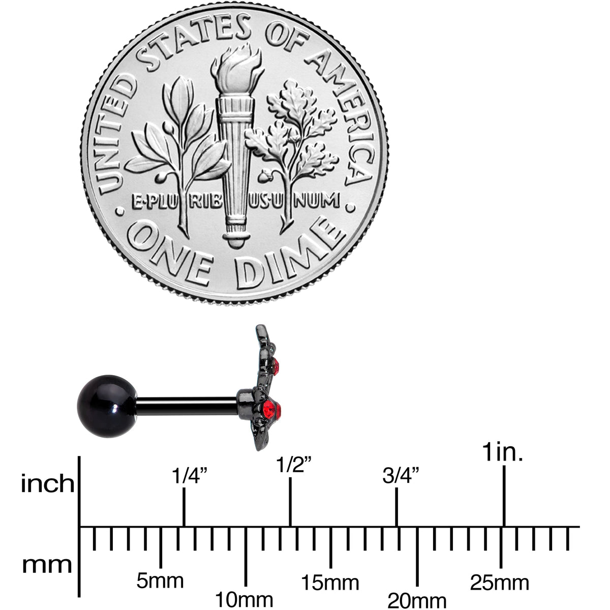 16G 1/4 Red Gem Black Skeleton Hand Halloween Cartilage Tragus