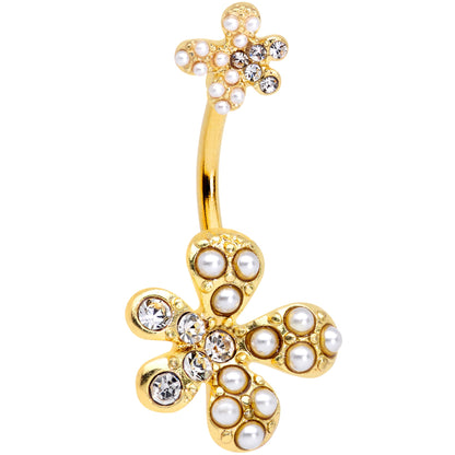 Clear Gem Gold Tone Stylish Splat Double Mount Belly Ring
