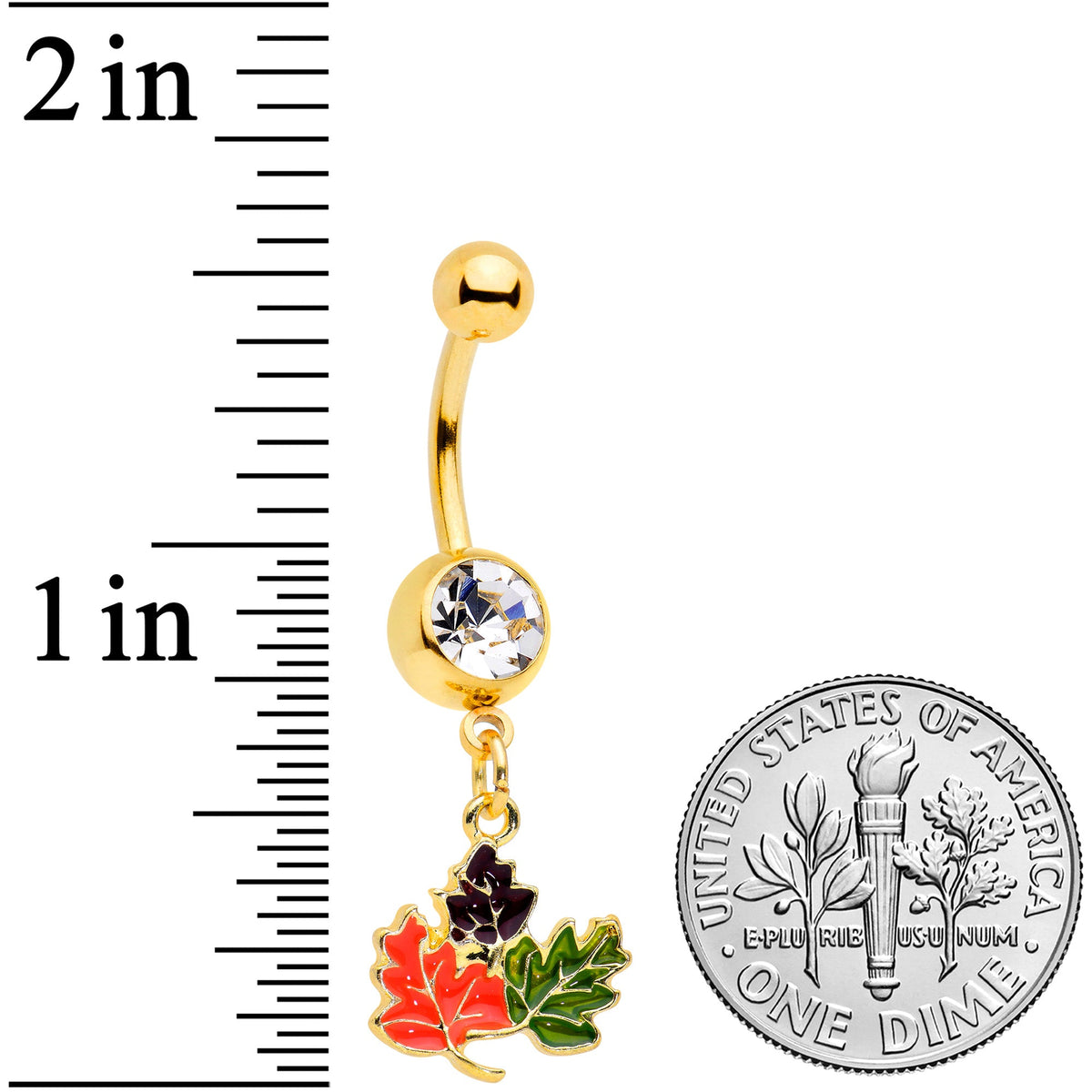 Clear Gem Gold Tone Lovely Autumn Leaf Trio Dangle Belly Ring