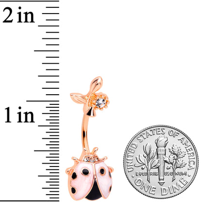 Clear Gem Rose Gold Tone Ladybug Tiny Flower Belly Ring
