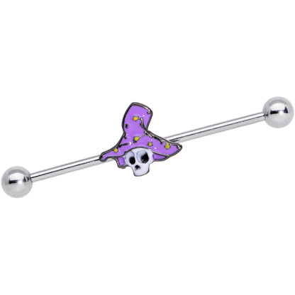 14G Skull Purple Witch Hat Halloween Industrial Barbell 38mm