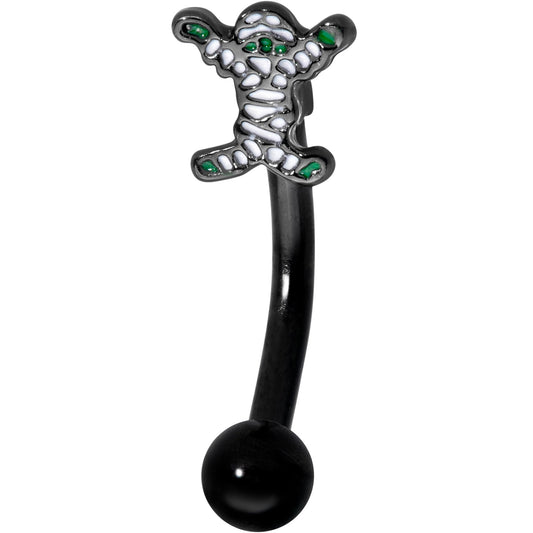 14G 5/16 Black Green Mummy Halloween Curved Eyebrow Ring
