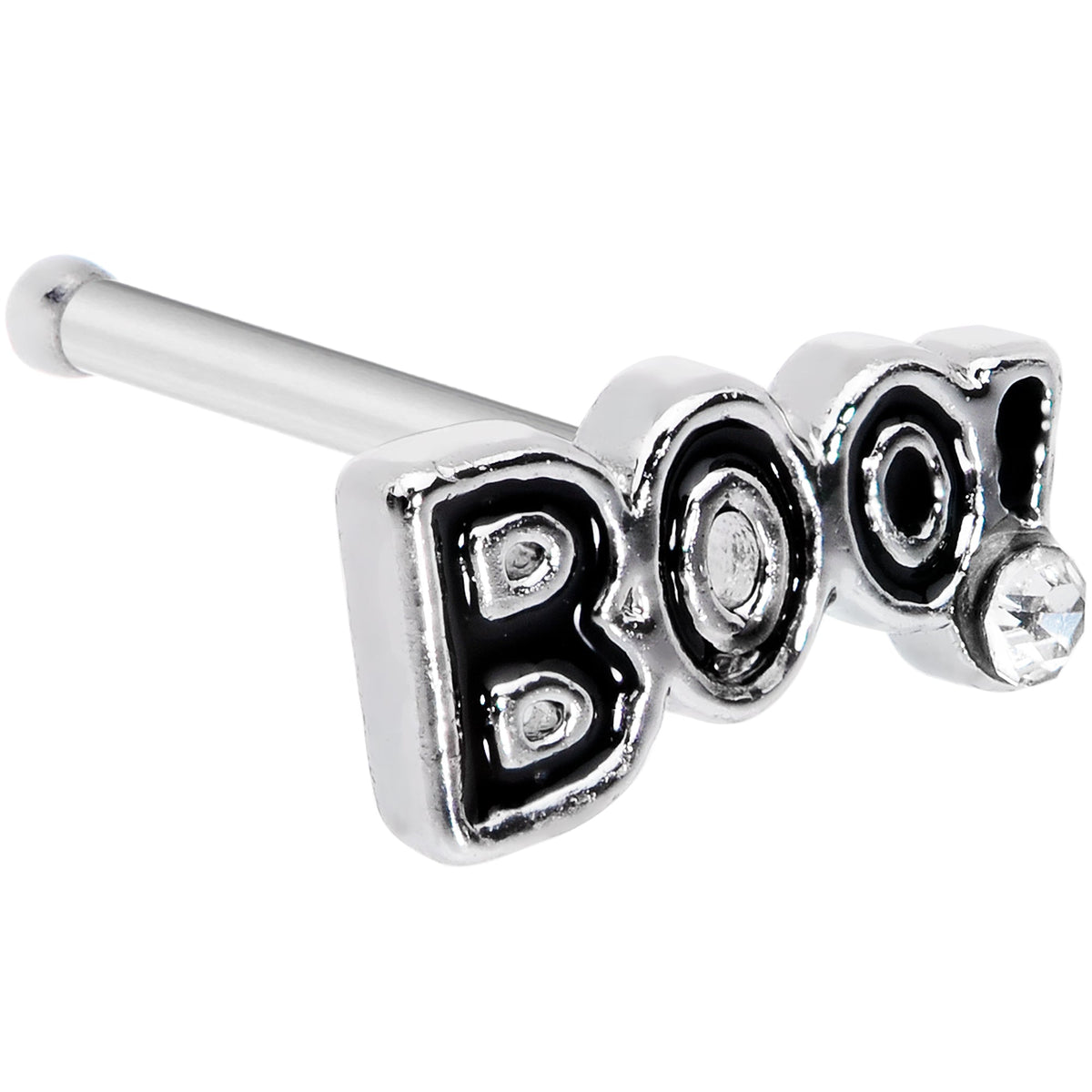 20G 1/4 Clear Gem Black Boo Halloween Nose Bone