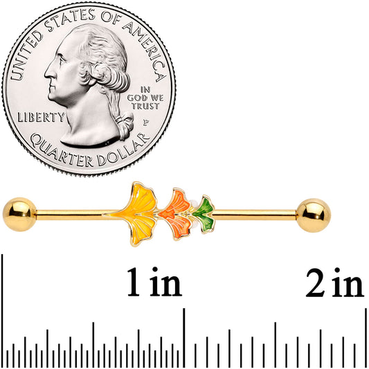14G Gold Tone Autumn Leaves Fall Industrial Barbell 38mm
