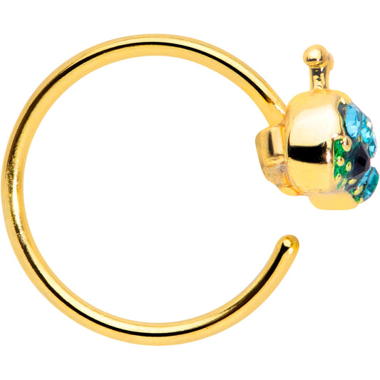 20G 5/16 Aqua Gem Gold Tone Water Whale Nose Hoop