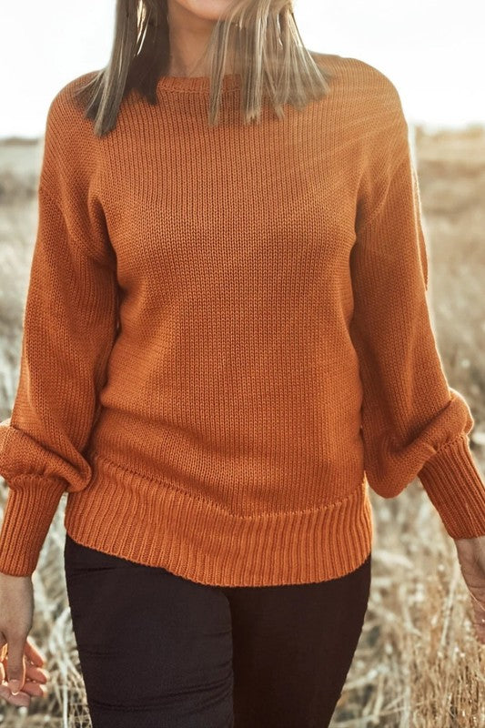 Solid Ribbed Drop Shoulder Sweater