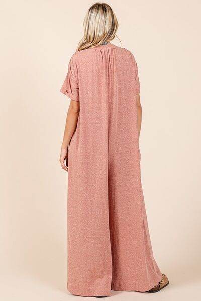 Mittoshop Button Detail Jumpsuit - Short Sleeve Wide Leg Jumpsuit