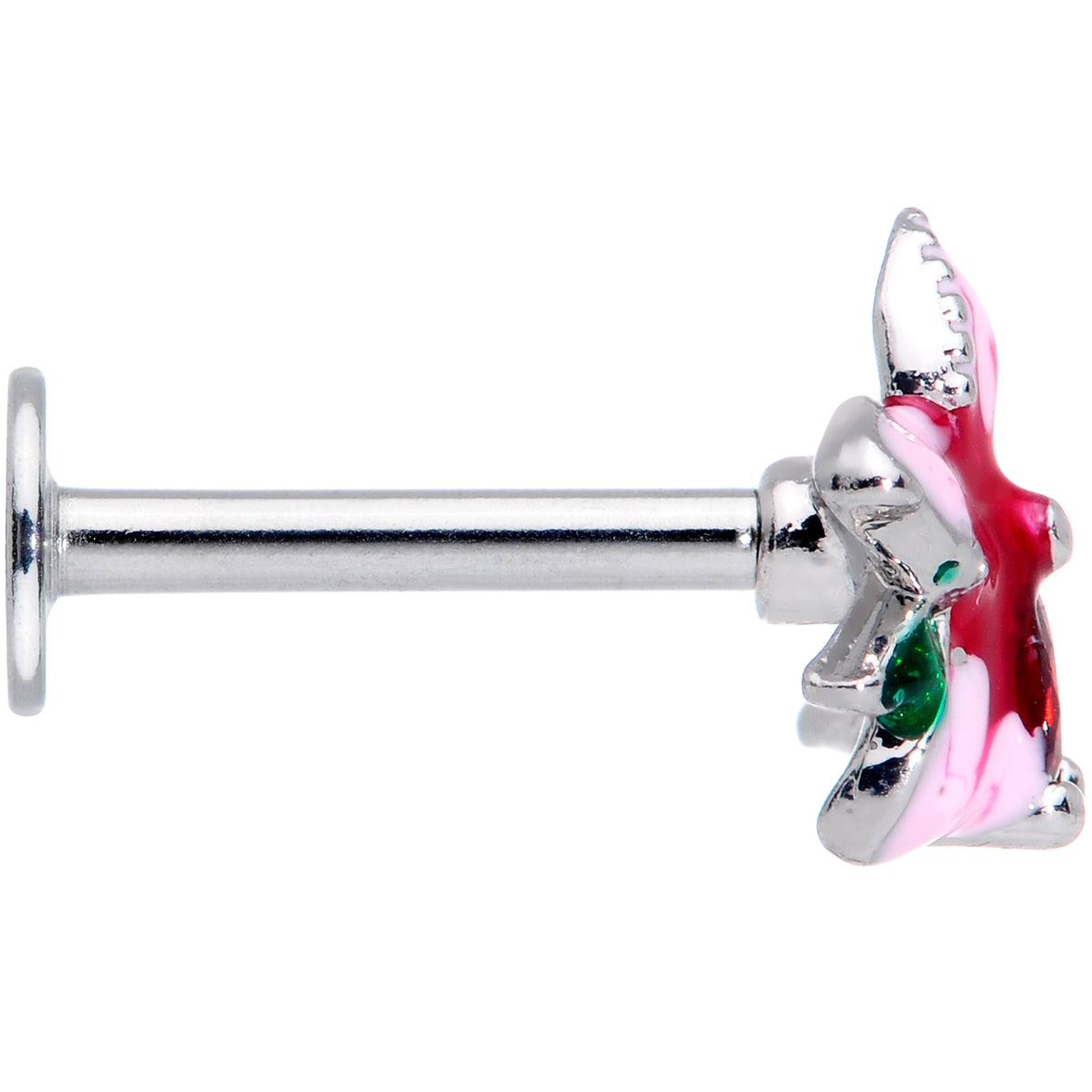 16G 5/16 Red Gem Exotic Flower Labret Monroe Tragus
