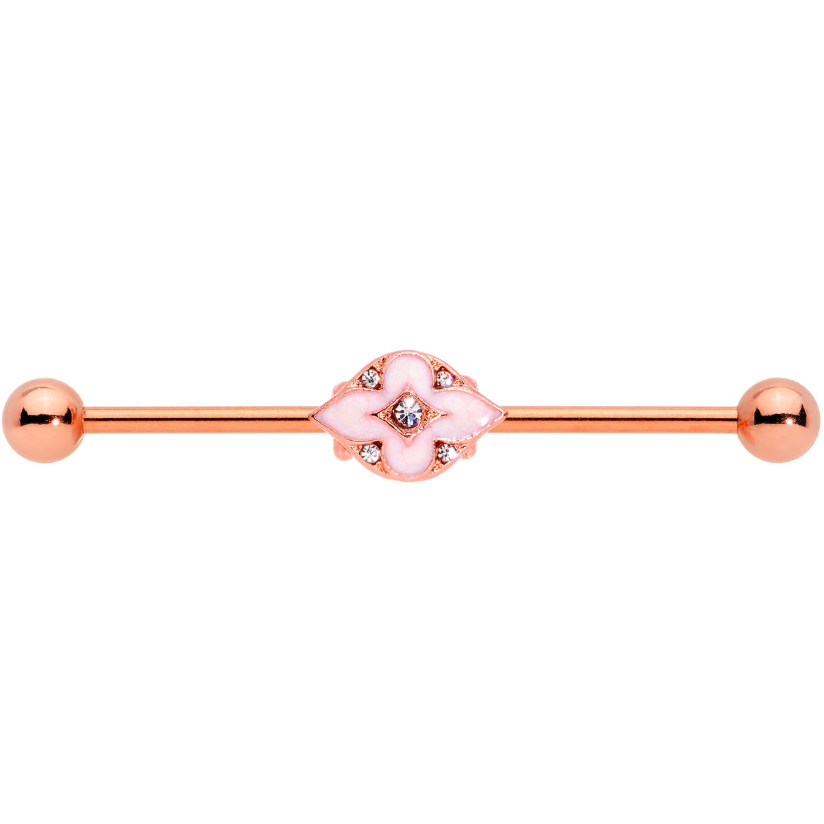 14G Clear Gem Rose Gold Tone Pink Cross Industrial Barbell 38mm