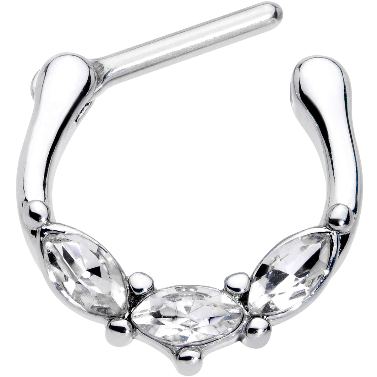 16G 5/16 Clear Gem Oval Trio Cartilage Clicker
