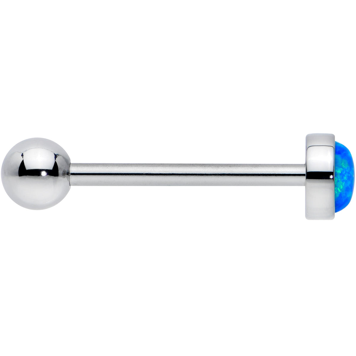 Blue Synthetic Opal Flat Top Barbell Tongue Ring