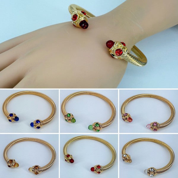 Adjustable Gold Finish Cable Bracelet With Stones