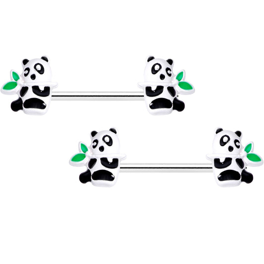 14G 9/16 Pretty Panda Bear Barbell Nipple Ring Set