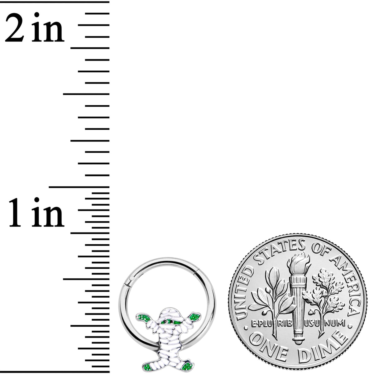 16G 3/8 White Green Mummy Halloween Hinged Segment Ring